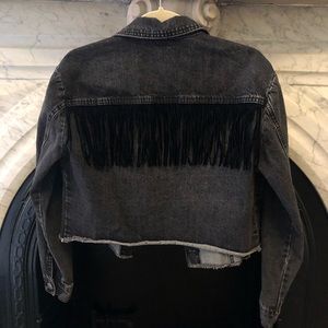 Ashley mason black jean jacket with fringe